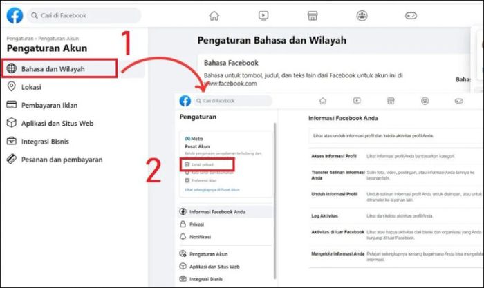 Quay lại phần Cài đặt trên Facebook, chọn Meta