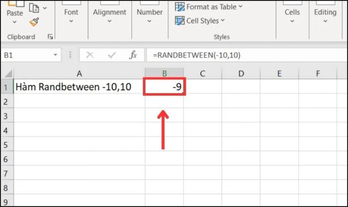 Kết quả sau khi áp dụng hàm RANDBETWEEN