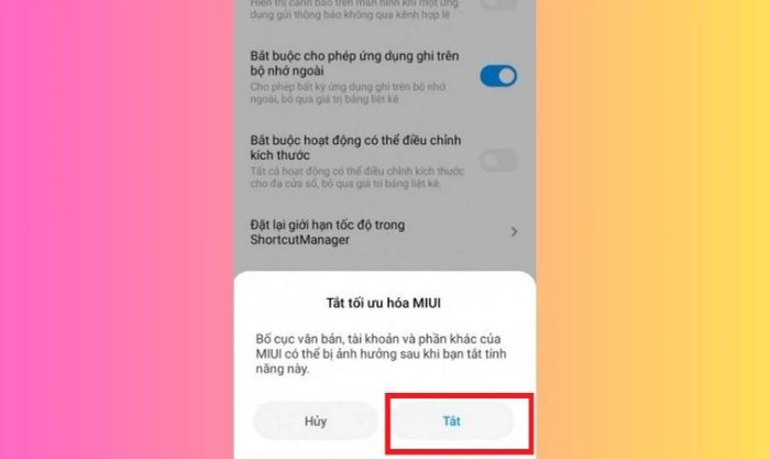 Chọn tắt để kết thúc