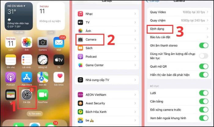Thiết lập hiệu suất chụp ảnh và độ phân giải video
