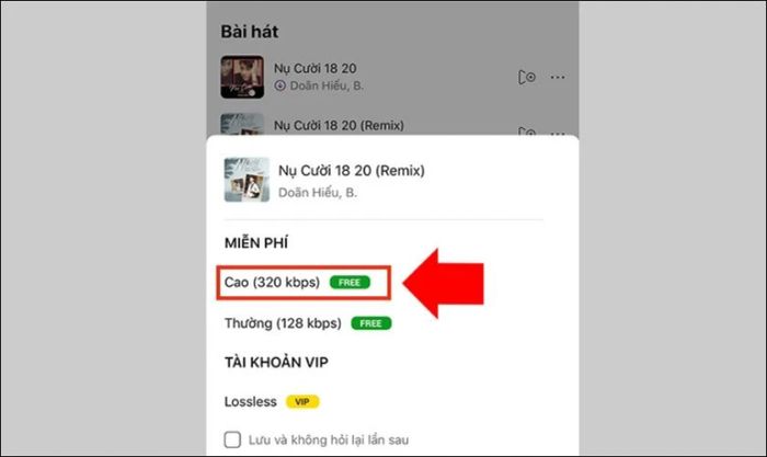 Lựa chọn chất lượng âm thanh phù hợp để tải xuống