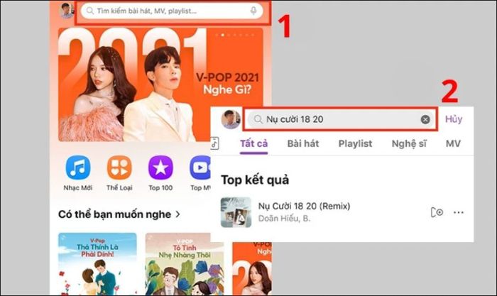 Mở ứng dụng Zing và tìm kiếm bài hát bạn muốn tải về