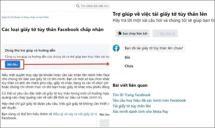 Chọn Bắt đầu và cung cấp giấy tờ tùy thân theo yêu cầu để xác minh danh tính