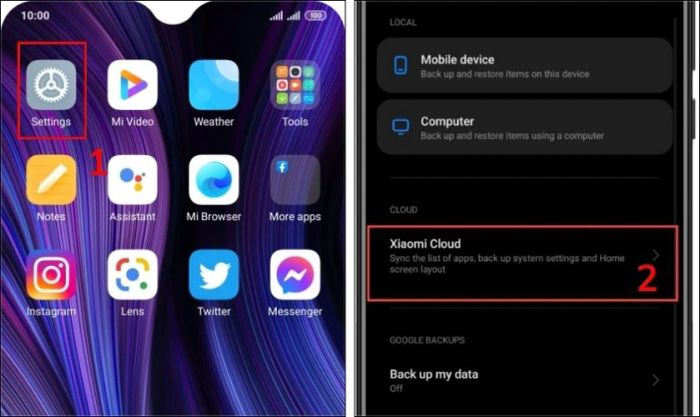 Truy cập vào phần Cài đặt và tìm đến mục Xiaomi Cloud