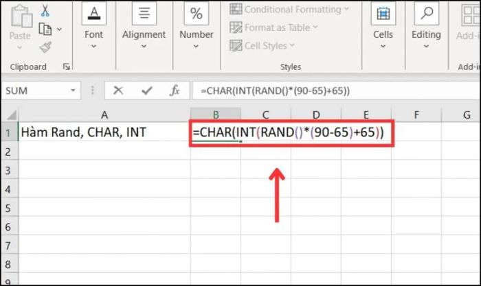 Hướng dẫn kết hợp hàm RAND, hàm INT và hàm CHAR để tạo một ký tự ngẫu nhiên