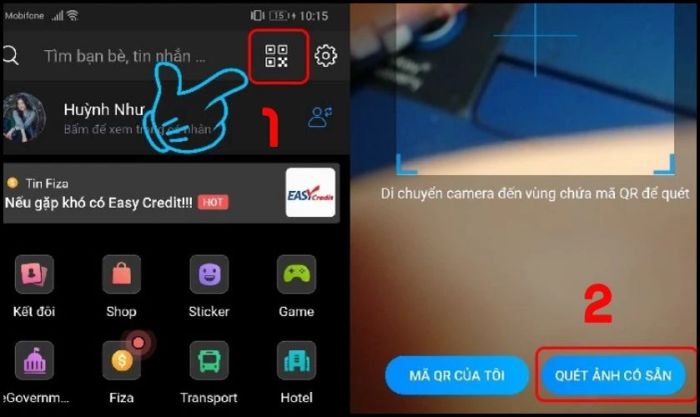 Mở Zalo và chọn Quét ảnh có sẵn