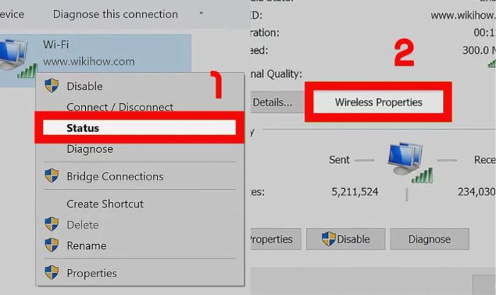 Nhấn chọn Wireless Properties ở vị trí giữa cửa sổ
