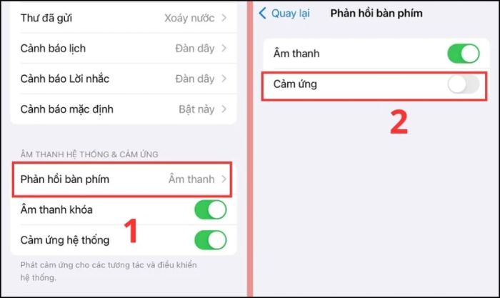 Tắt phản hồi xúc giác bàn phím