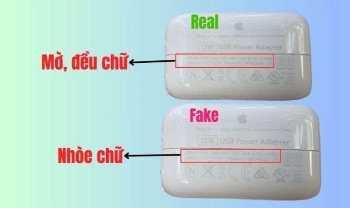 Phân biệt sạc iPad chính hãng qua chữ in trên củ sạc