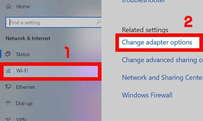 Truy cập tab Wi-Fi và nhấn vào Change adapter options