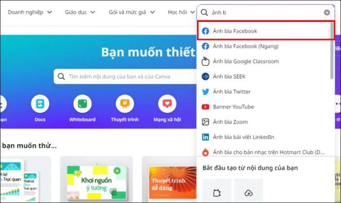 Tìm kiếm và lựa chọn mẫu Ảnh bìa Facebook