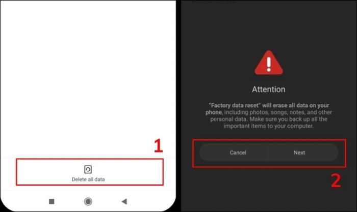 Xác nhận thao tác reset trên điện thoại Xiaomi