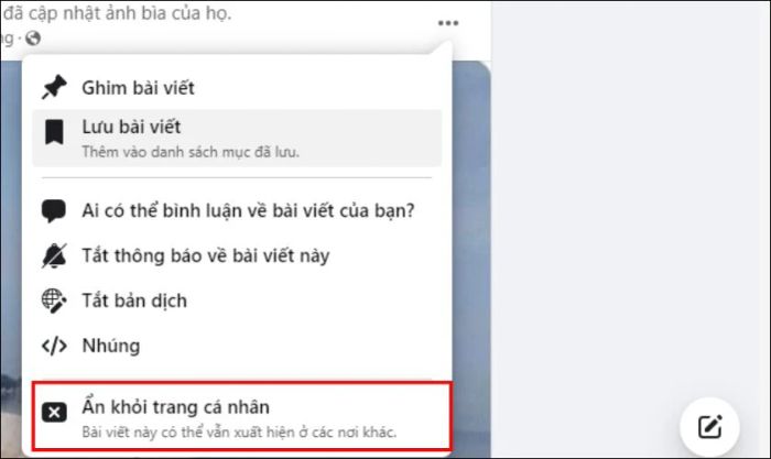 Chọn Ẩn khỏi trang cá nhân để bài đăng này không xuất hiện trên dòng thời gian của bạn.