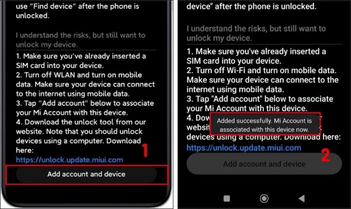 Nhấn chọn Add Account and device và chờ thông báo từ nhà sản xuất