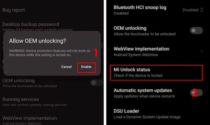 Tìm và nhấn chọn tùy chọn Enable