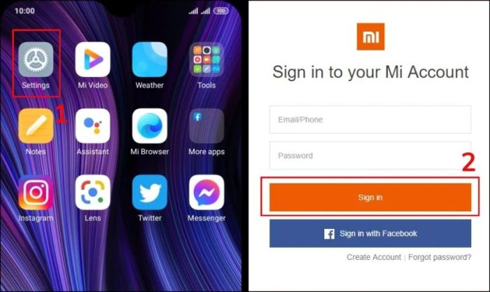 Truy cập Cài đặt và đăng nhập vào tài khoản Xiaomi của bạn