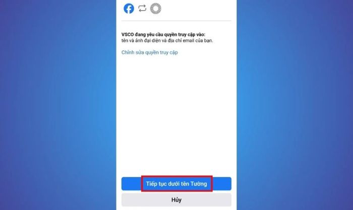 Đăng nhập VSCO bằng tài khoản Facebook