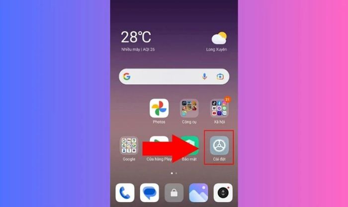 Trên màn hình chính, tìm và nhấn vào biểu tượng Cài đặt