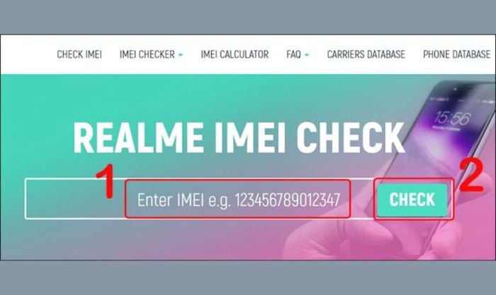 Xác minh nguồn gốc điện thoại Realme thông qua trang web imei.info