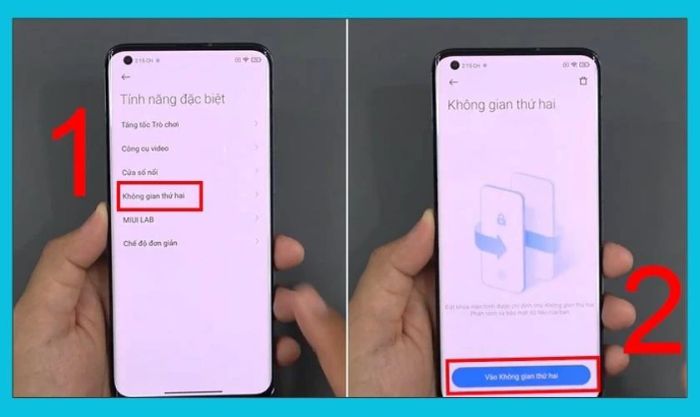 Nhấn chọn Vào không gian thứ 2