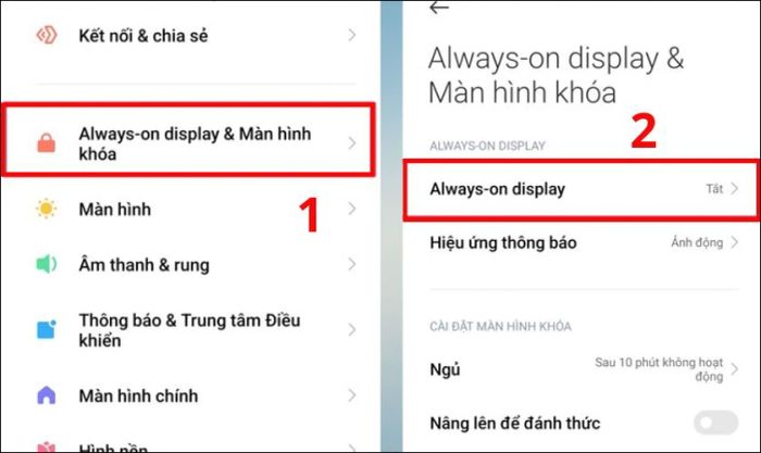 Tìm và chọn mục Always-on display & Màn hình khóa