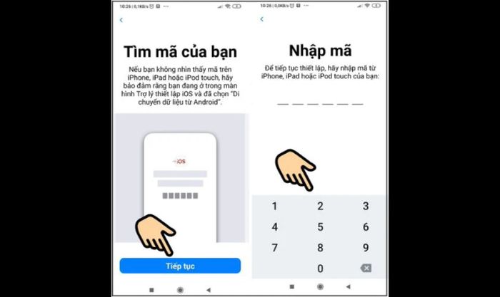 Tải ứng dụng Move to iOS về Xiaomi và nhập mã số đã sao chép