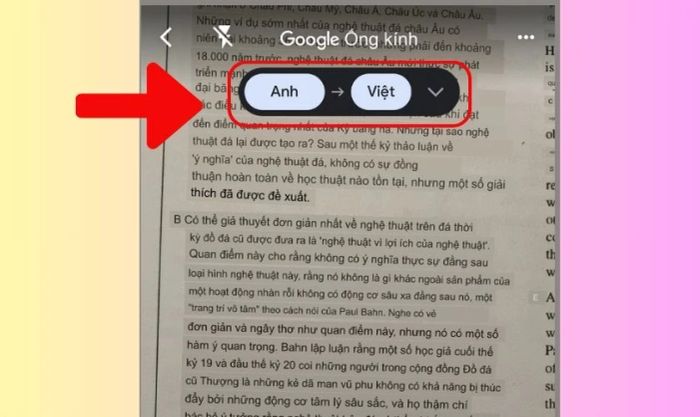 Nhấn vào mũi tên để thay đổi ngôn ngữ dịch