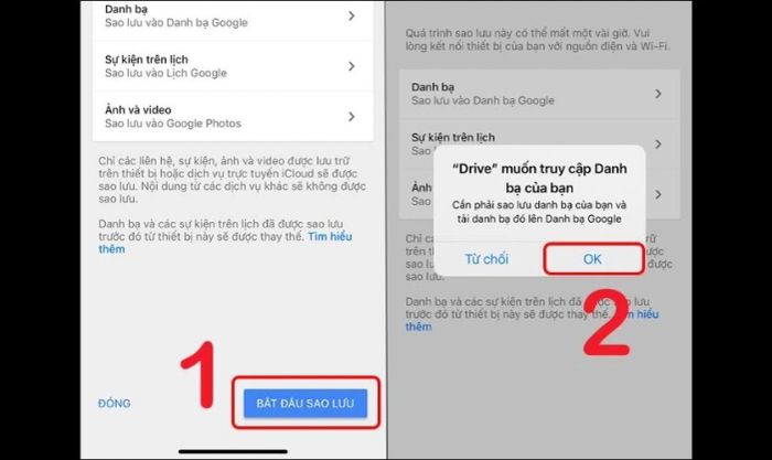Nhấn Bắt đầu sao lưu và xác nhận OK