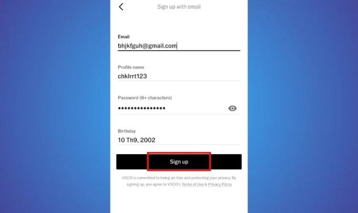 Sau khi nhập thông tin, bạn nhấn vào Sign up
