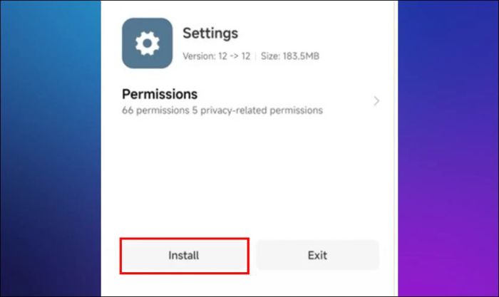 Mở file và nhấn vào Cài đặt