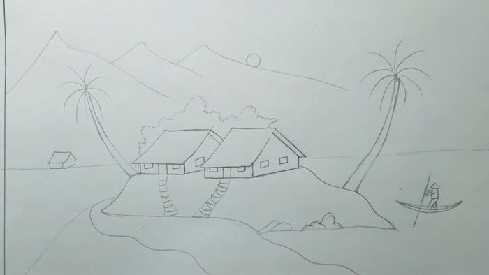 Hướng dẫn cách vẽ tranh quê hương đẹp - Bước 3