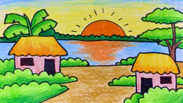 Ảnh vẽ tranh quê hương đơn giản nhưng đẹp mắt
