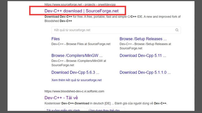 Hướng dẫn tải Dev C++ - bước 2