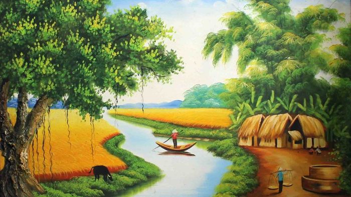 Vẽ tranh quê hương với khung cảnh thanh bình, yên ả