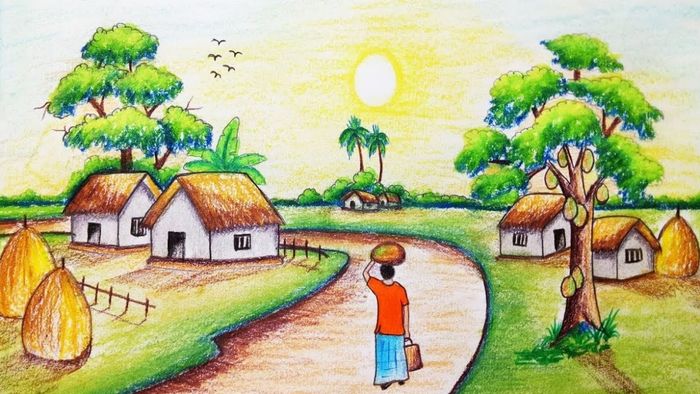Hình ảnh vẽ tranh quê hương mang đến cảm giác bình yên