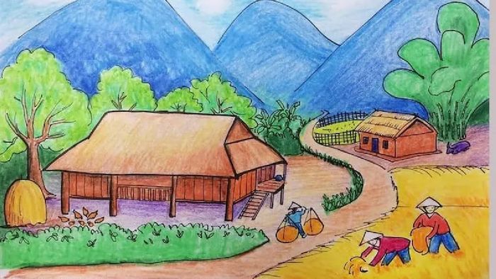 Ảnh vẽ tranh quê hương với vẻ đẹp yên bình, thanh thản
