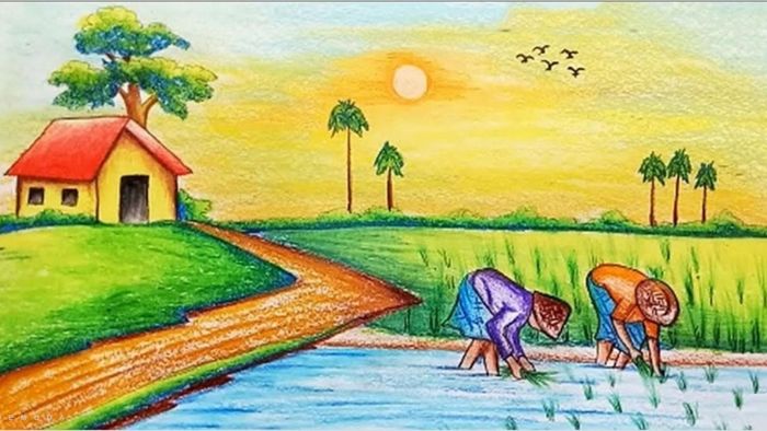 Ảnh vẽ tranh quê hương đẹp nhất, đầy cảm xúc