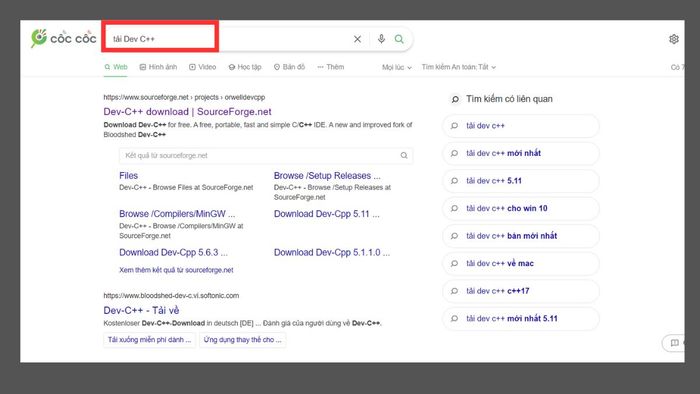 Hướng dẫn tải Dev C++ - bước 1