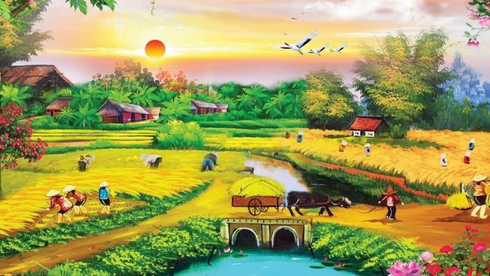 Vẽ tranh quê hương với phong cảnh đẹp và bình yên
