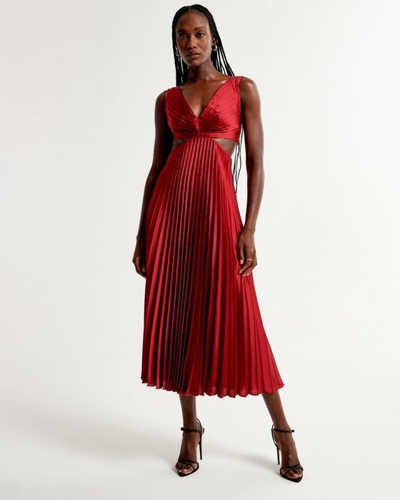 model wearing a red dress