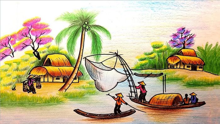 Mẫu ảnh vẽ tranh quê hương đẹp và ý nghĩa