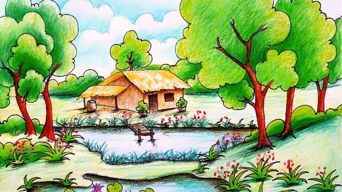 Hình ảnh vẽ tranh quê hương đơn giản nhất, dễ thực hiện