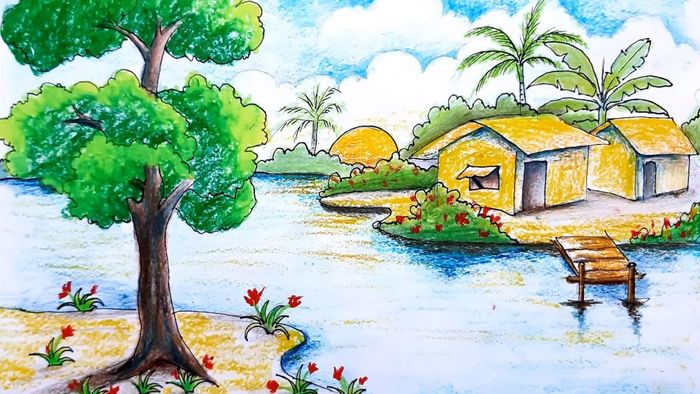Học sinh vẽ tranh quê hương đẹp và ý nghĩa