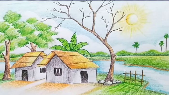 Mẫu hình ảnh vẽ tranh quê hương đẹp và độc đáo