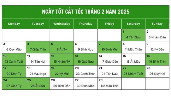 Lịch cắt tóc tháng 2 năm 2025 đẹp và mang lại nhiều may mắn