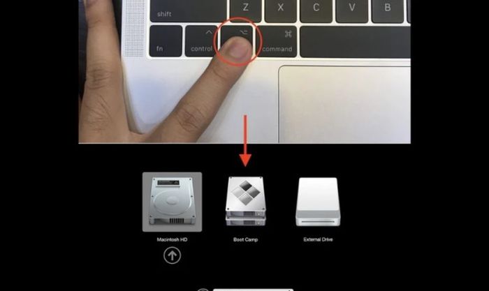 Giữ phím Option để vào chế độ lựa chọn phân vùng khởi động