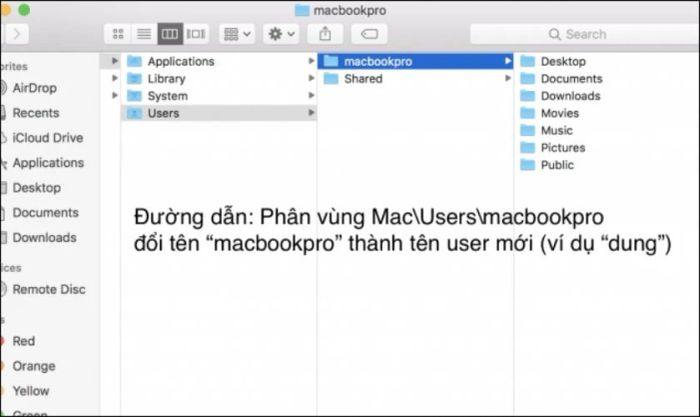 Đổi tên folder của user cũ thành tên của user mới