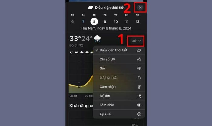 Nhấn vào mũi tên nhỏ hướng xuống ở góc phải phía trên màn hình