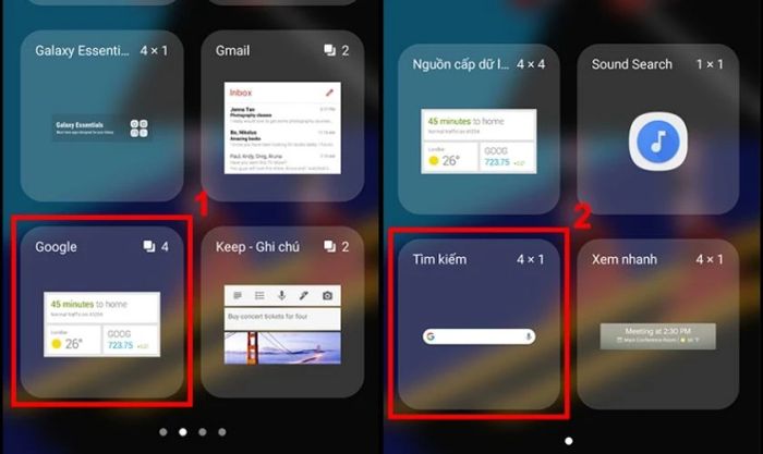 Tìm và chọn mục liên quan đến Google