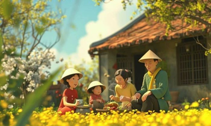 Mai vàng là biểu tượng đẹp để làm hình nền Tết với chủ đề gia đình
